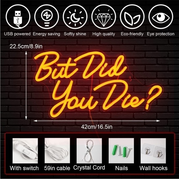 But Did You Die Red Neon Light LED Sign Bathroom Man Cave Gamer Bedroom Decor - Picture 4 of 6